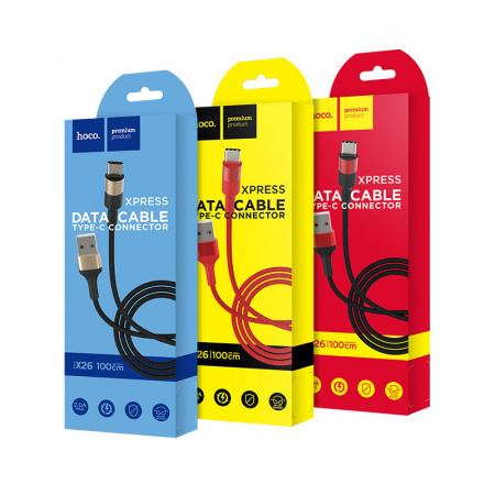 Кабель Hoco X26 Xpress, USB - USB Type-c, 1 м, черно-золотой