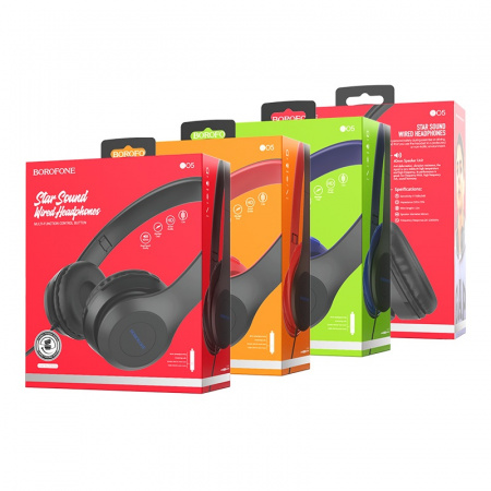 Проводные наушники BOROFONE BO5 Star sound, Jack 3.5mm, 1.2 м, Черный, контроллер с микрофоном