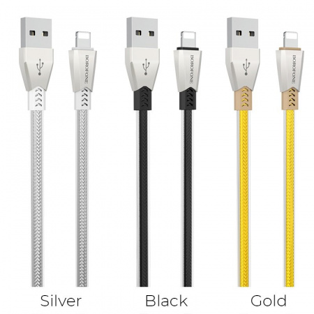 Кабель Borofone BU2, lightning, 1.2 м, черный