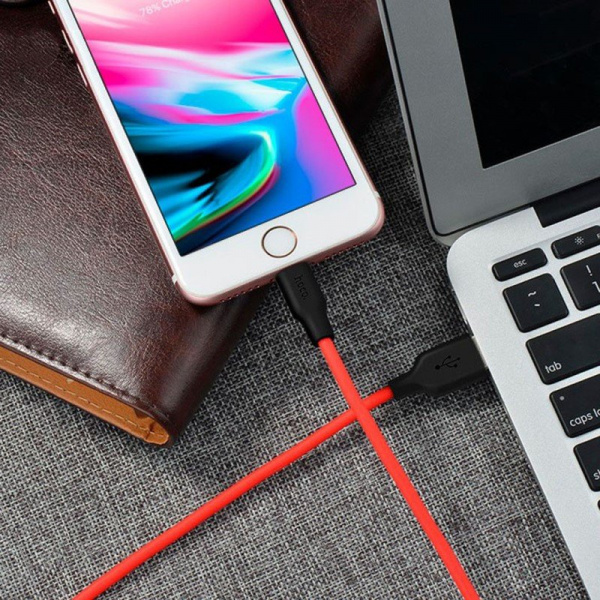 Кабель Hoco X21 cиликоновый, lightning, 1 м, красный