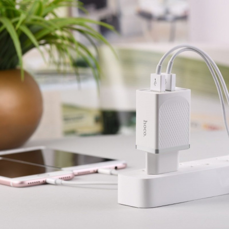 Сетевое зарядное устройство Hoco C43A, 2 USB, 2.4А, белый